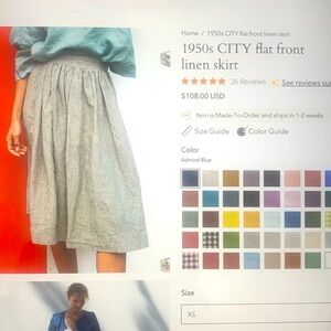 NotPerfectLinen. 1950s flat front linen city skirt M creme New